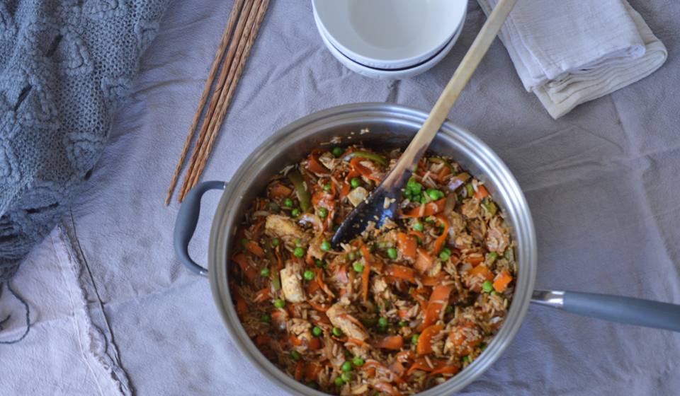 Tofu, arroz y vegetales al wok - Laura Di Cola