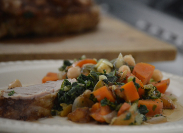 Verduras y garbanzos con solomillo