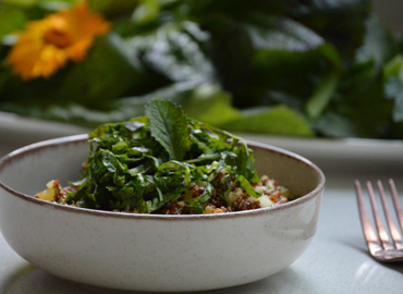 Ensalada de quinoa y hojas de mostaza