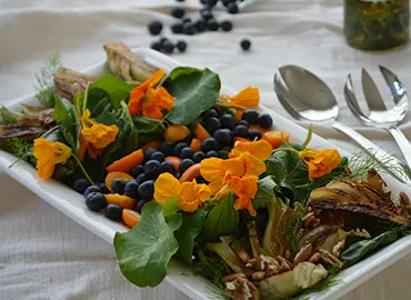 Ensalada de quinotos, arándanos, hinojos y flores